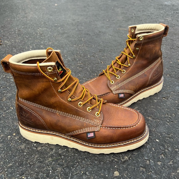 Men's Brown Leather Work Boots - Picture 1 of 4